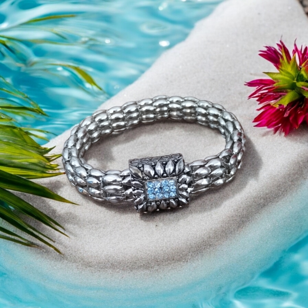 Silver-tone Blue Stone Magnetic Bracelet